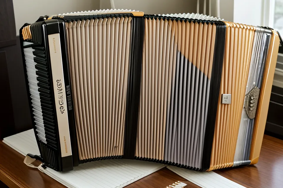 Folder de acordeón organizado con etiquetas para diferentes categorías de documentos de visa.