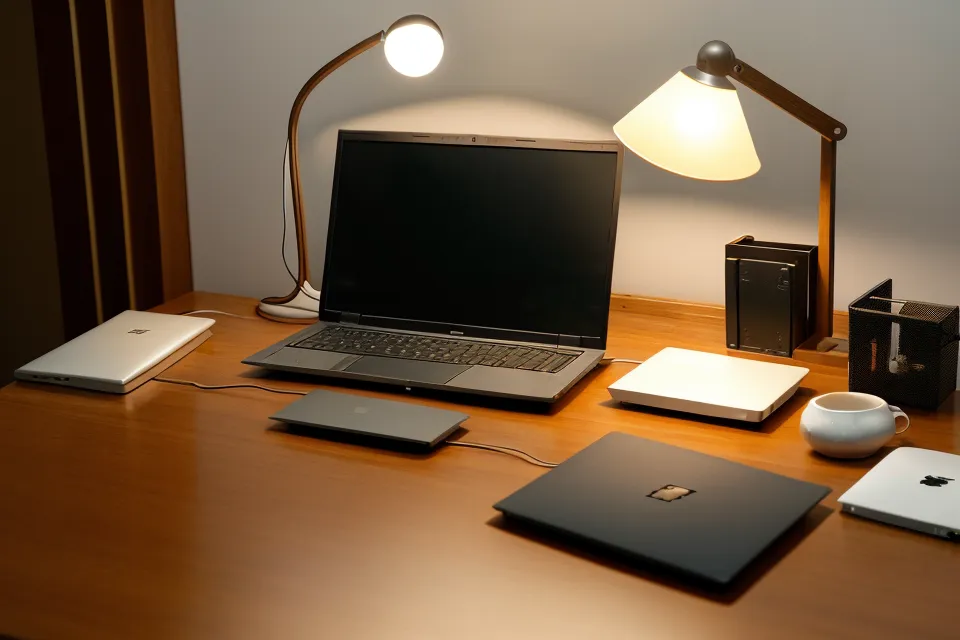 Carpeta de evidencia y laptop con diagramas técnicos para petición de visa